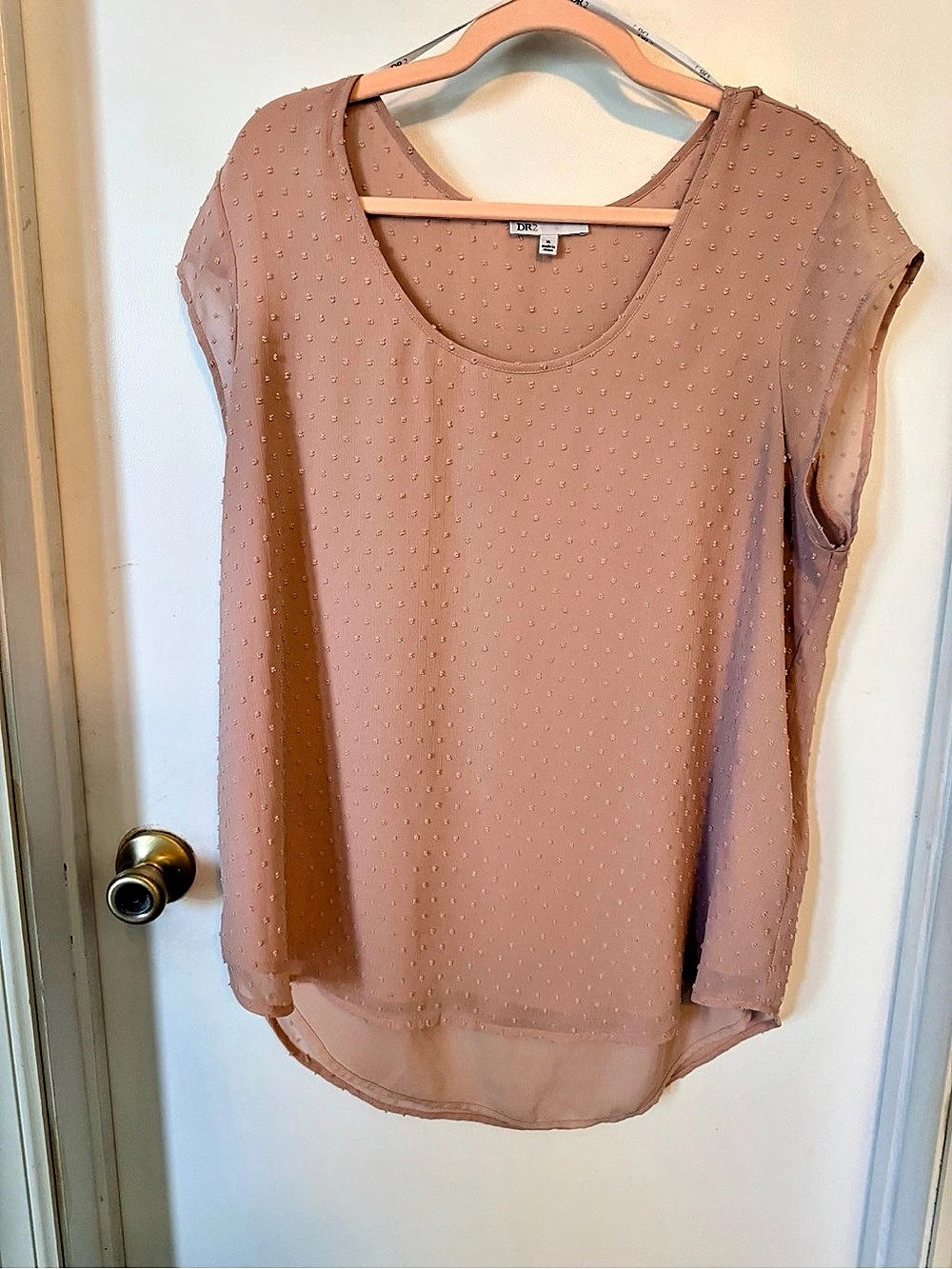 DR2 Dusty Blush Swiss Dot Chiffon High-Low Blouse